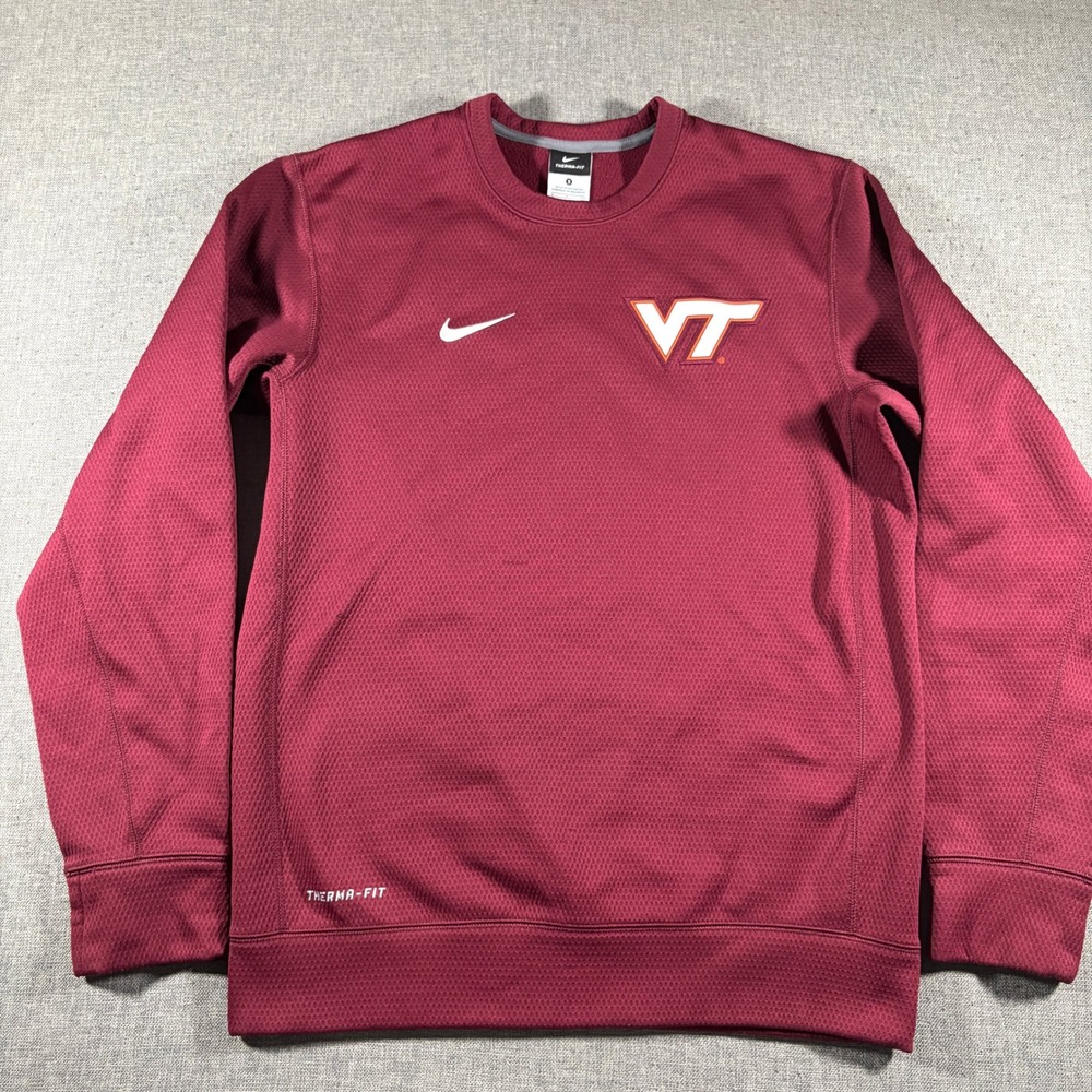 Nike Sweatshirt Mens Small Maroon Virginia Tech Hokies Therma-FIT Crewneck